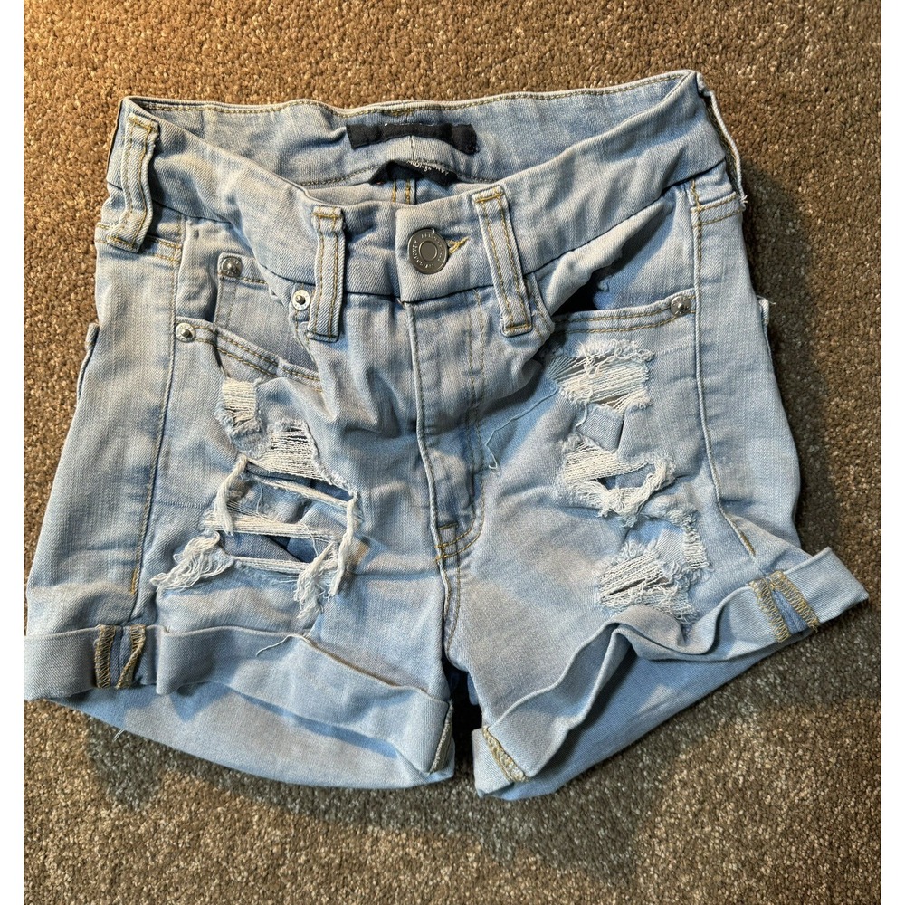 Aeropostale Womens High Rise Midi Curvy Distressed Denim Shorts Light‎ Wash Sz 0